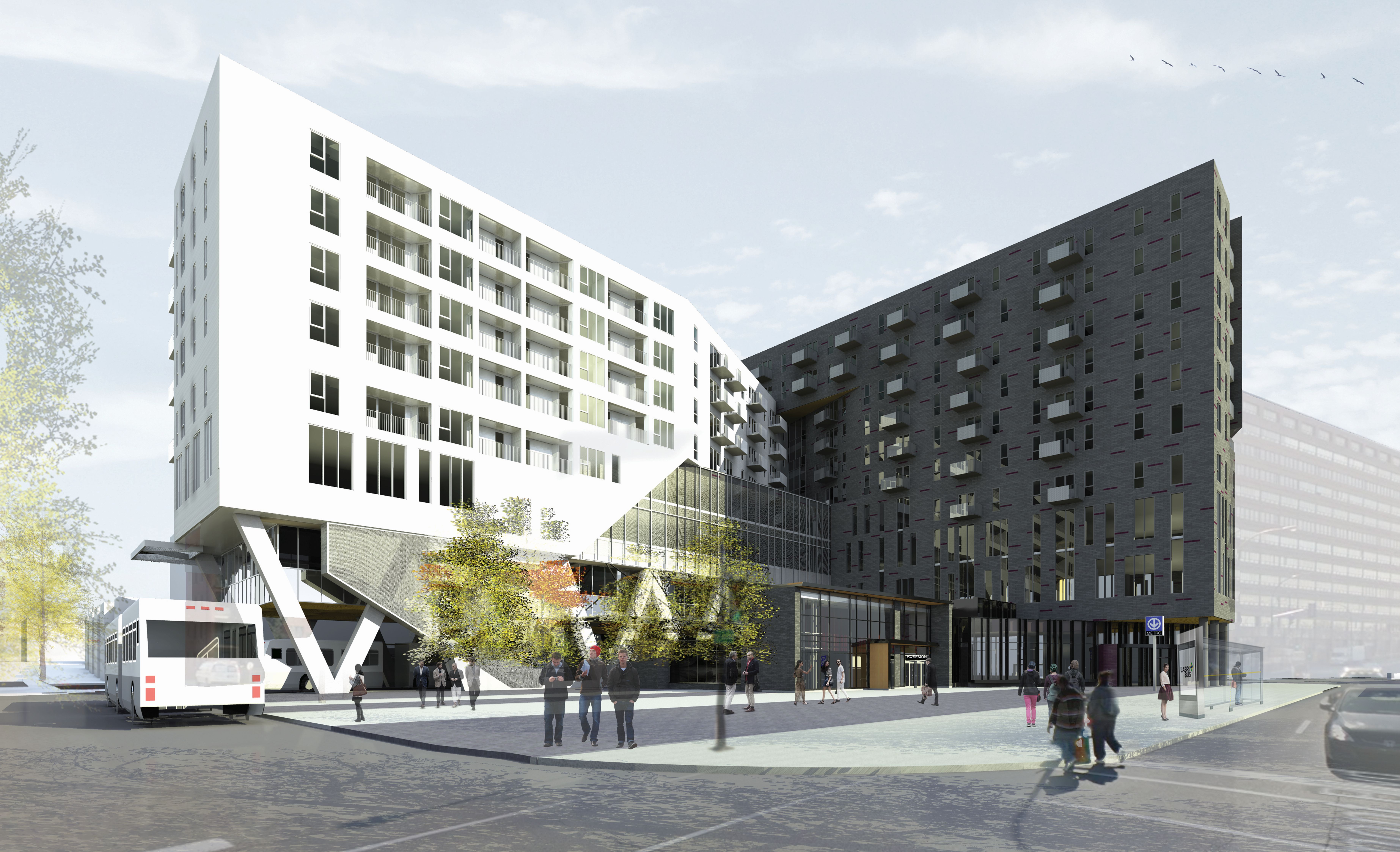 La Résidence Des Ateliers compte 193 logements et est située tout juste au-dessus de la station de métro Rosemont.