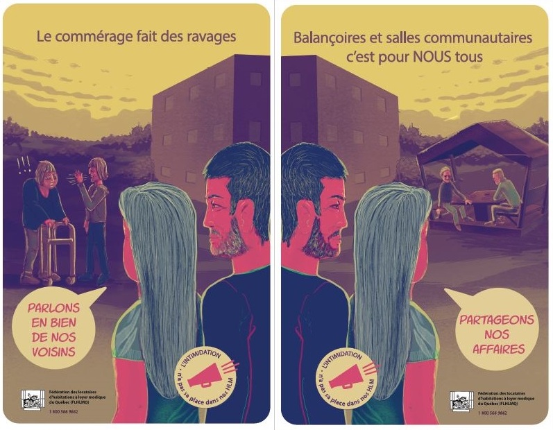 La FLHLMQ fait la promotion de deux affiches illustrant que «L’intimidation n’a pas sa place dans nos HLM !».