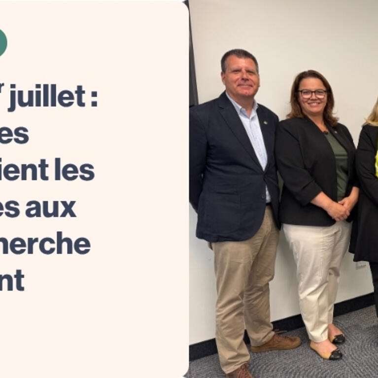 De gauche à droite : Frédéric Roy, directeur général adjoint — Gestion des milieux de vie de l’OMHM, Isabelle Pépin, directrice générale de l’OMHM, Karine Boivin Roy, ministre responsable de l’Habitation, Caroline Braun, mairesse d’arrondissement d’Outremont, Sophie Rousseau-Loiselle, directrice générale de la SHDM, Jean Martel, président-directeur général de la SHQ, Pierre Choquette, directeur général adjoint — Développement et services corporatifs de l’OMHM.
