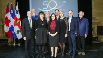 Les directeurs généraux et présidents de l'OMHM en compagnie de la mairesse Valérie Plante et de l'élue responsable de l'habitation Magda Popeanu. Photo: Ville de Montréal/Sylvain Légaré